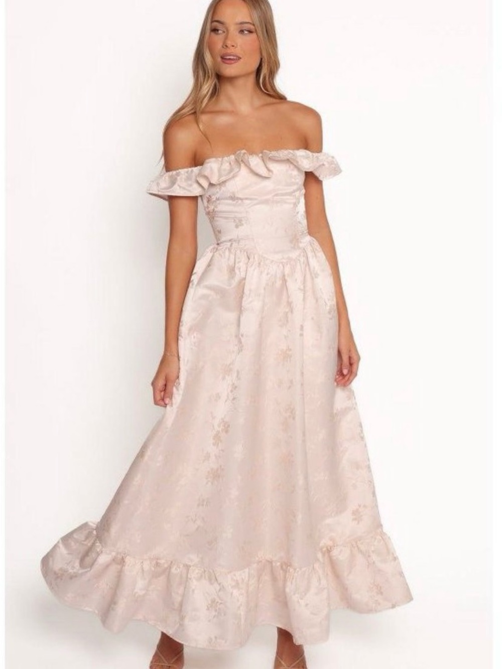 Petal & Pup Vivian maxi dress - One‑Shoulder Ruffle Maxi Dress in Blush Pink